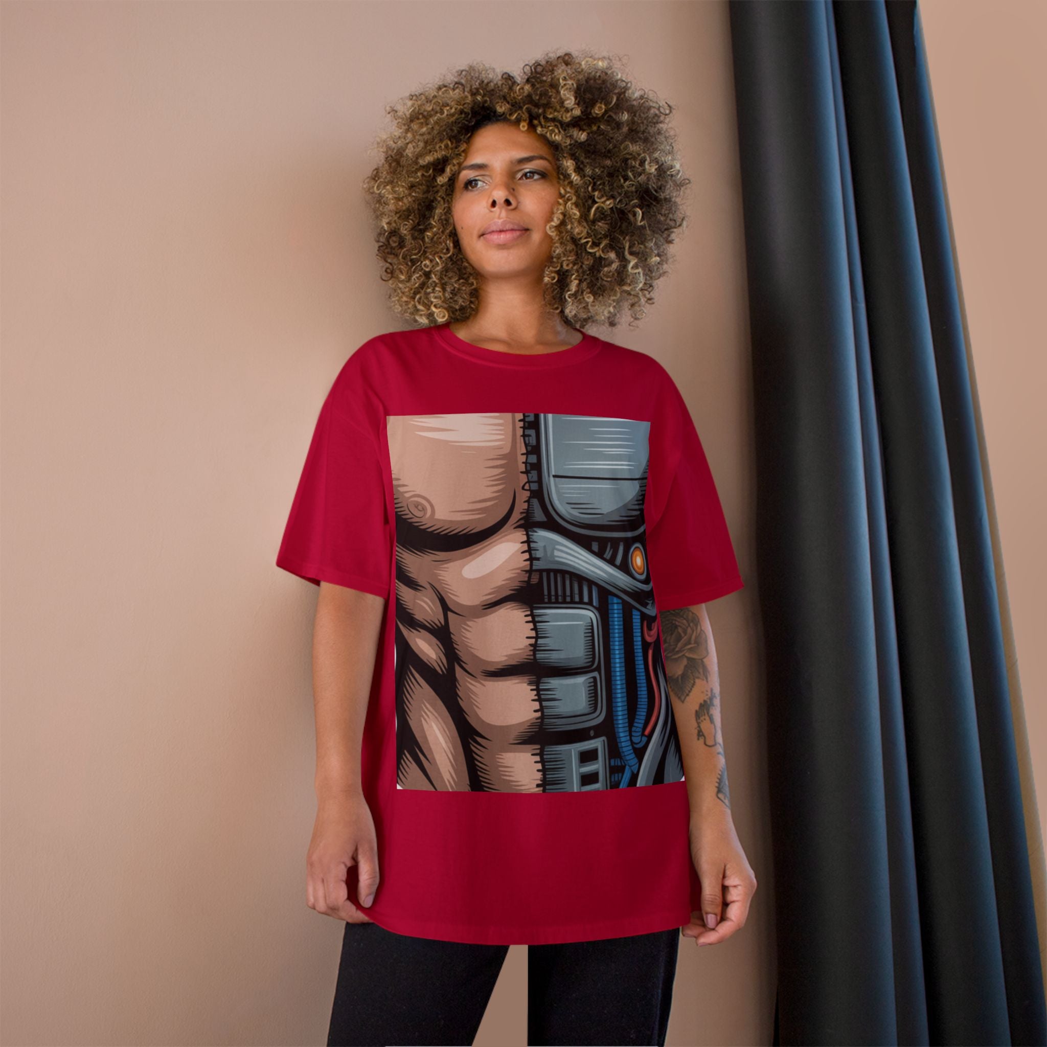 Futuristic Humanoid Robot Graphic T-Shirt — Men's Champion Style