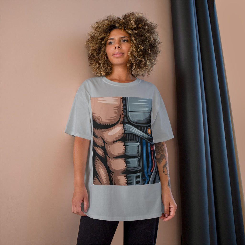 Futuristic Humanoid Robot Graphic T-Shirt — Men's Champion Style