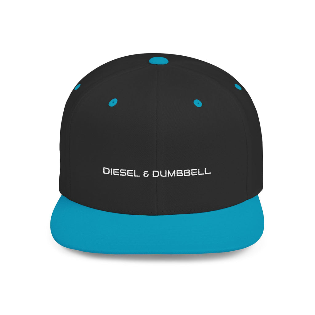 Diesel & Dumbbell Flat Bill Snapback — Men's Stylish Trucker Hat