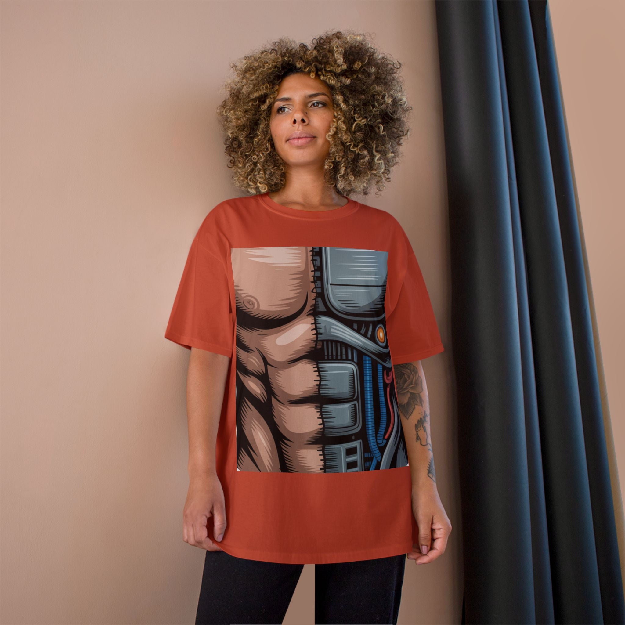 Futuristic Humanoid Robot Graphic T-Shirt — Men's Champion Style