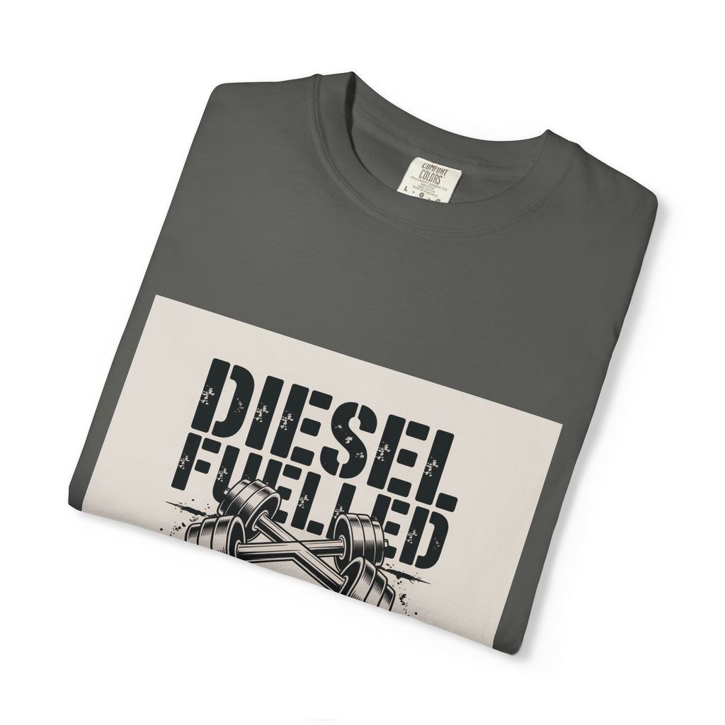 Diesel-Fuelled Dumbbell Powered T-Shirt — Gritty Gym Tee for Men