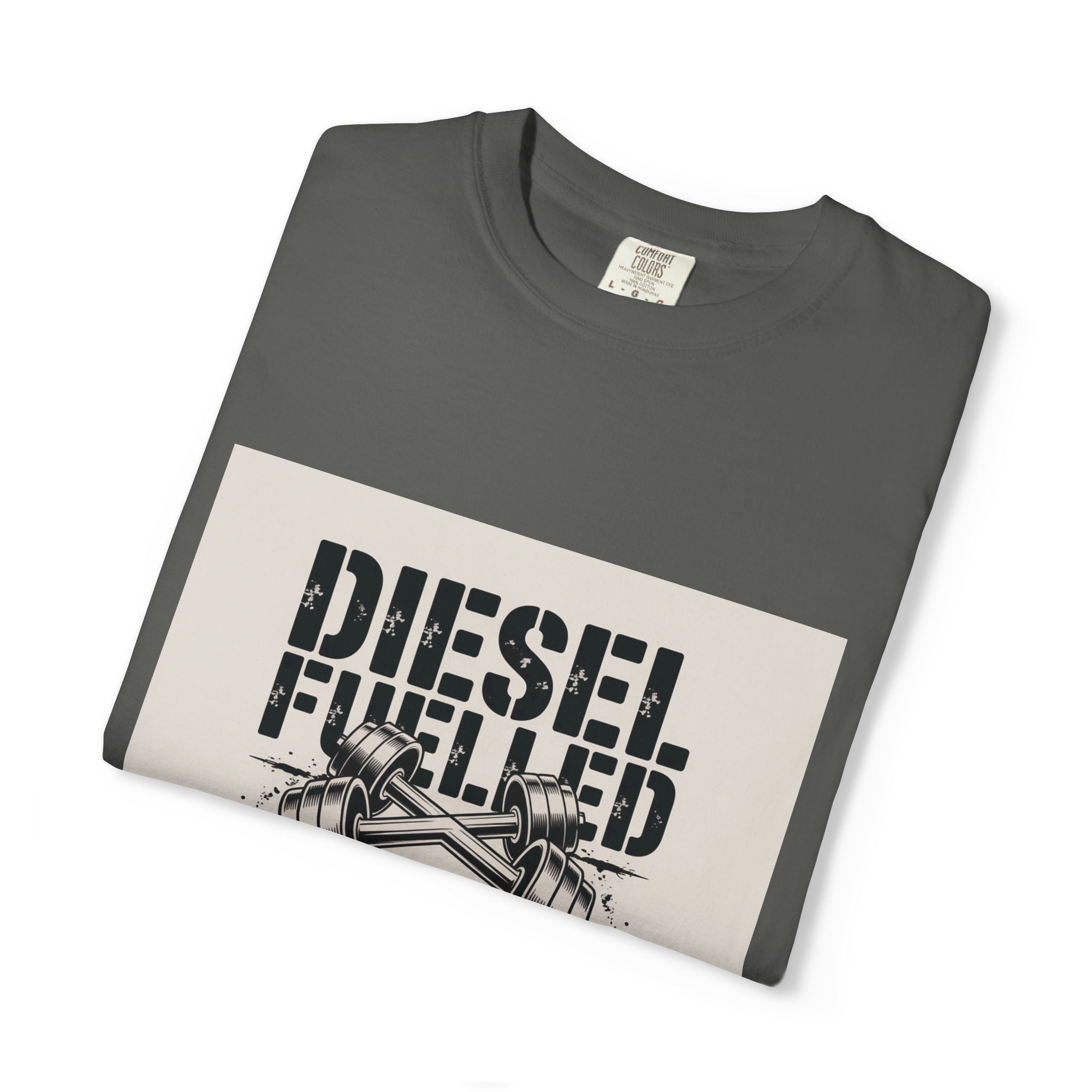 Diesel-Fuelled Dumbbell Powered T-Shirt — Gritty Gym Tee for Men