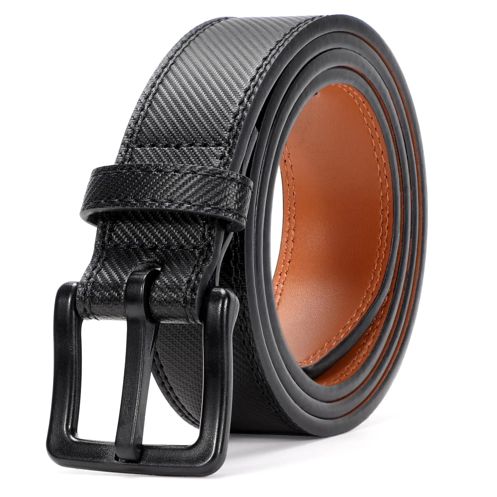 XZQTIVE Men’s Metal Free Belt Hypoallergenic Leather Belts For Jeans Dress Nickle Free TSA Belt With Black Buckle