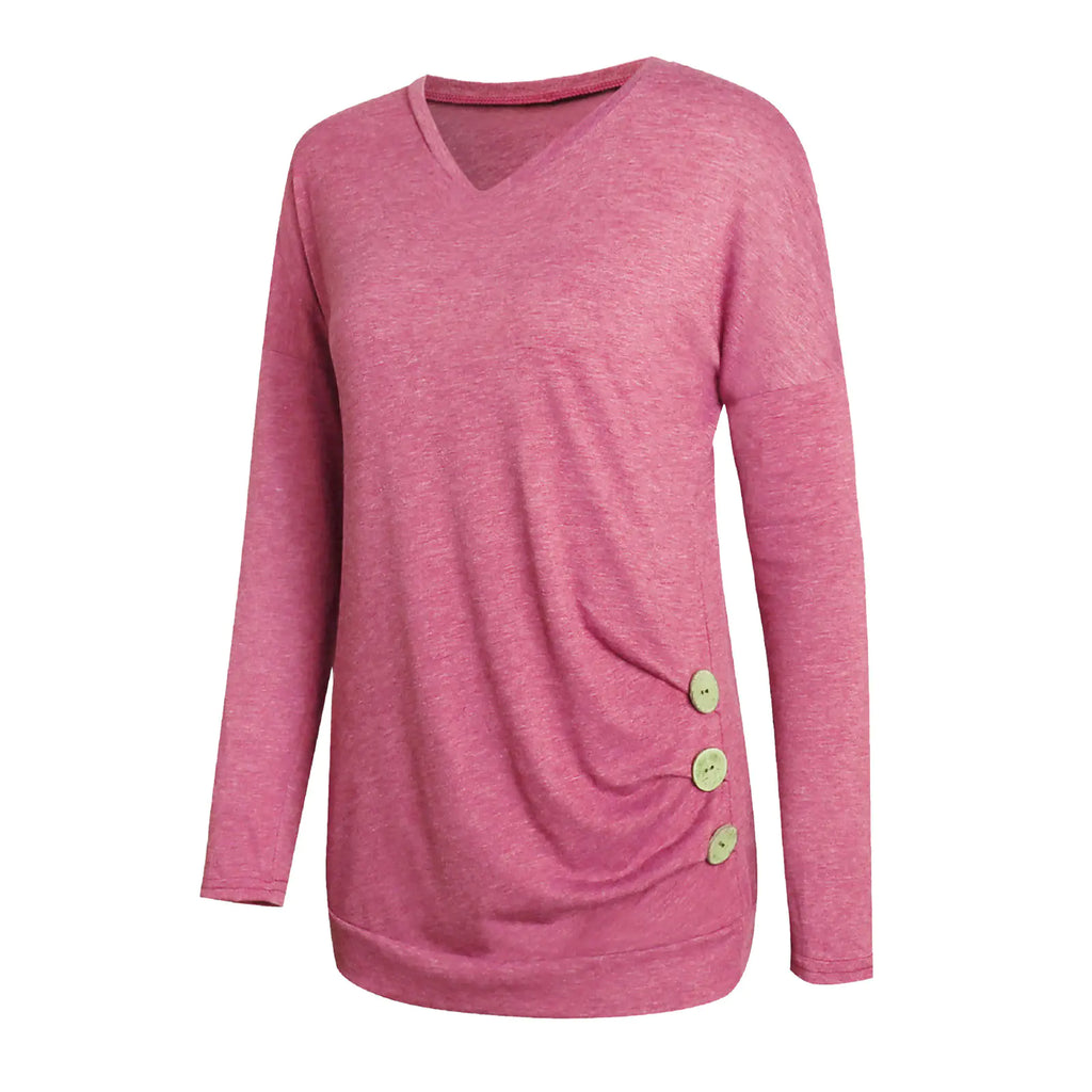 V-Neck Solid Color Long-Sleeved Women's Top