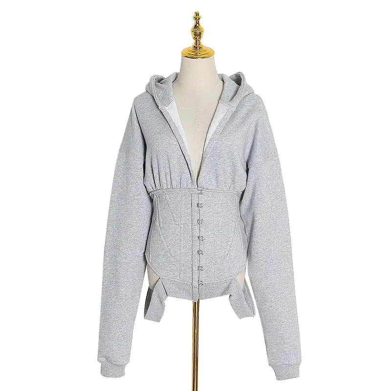 Versatile Long-sleeved Hooded V-neck Top