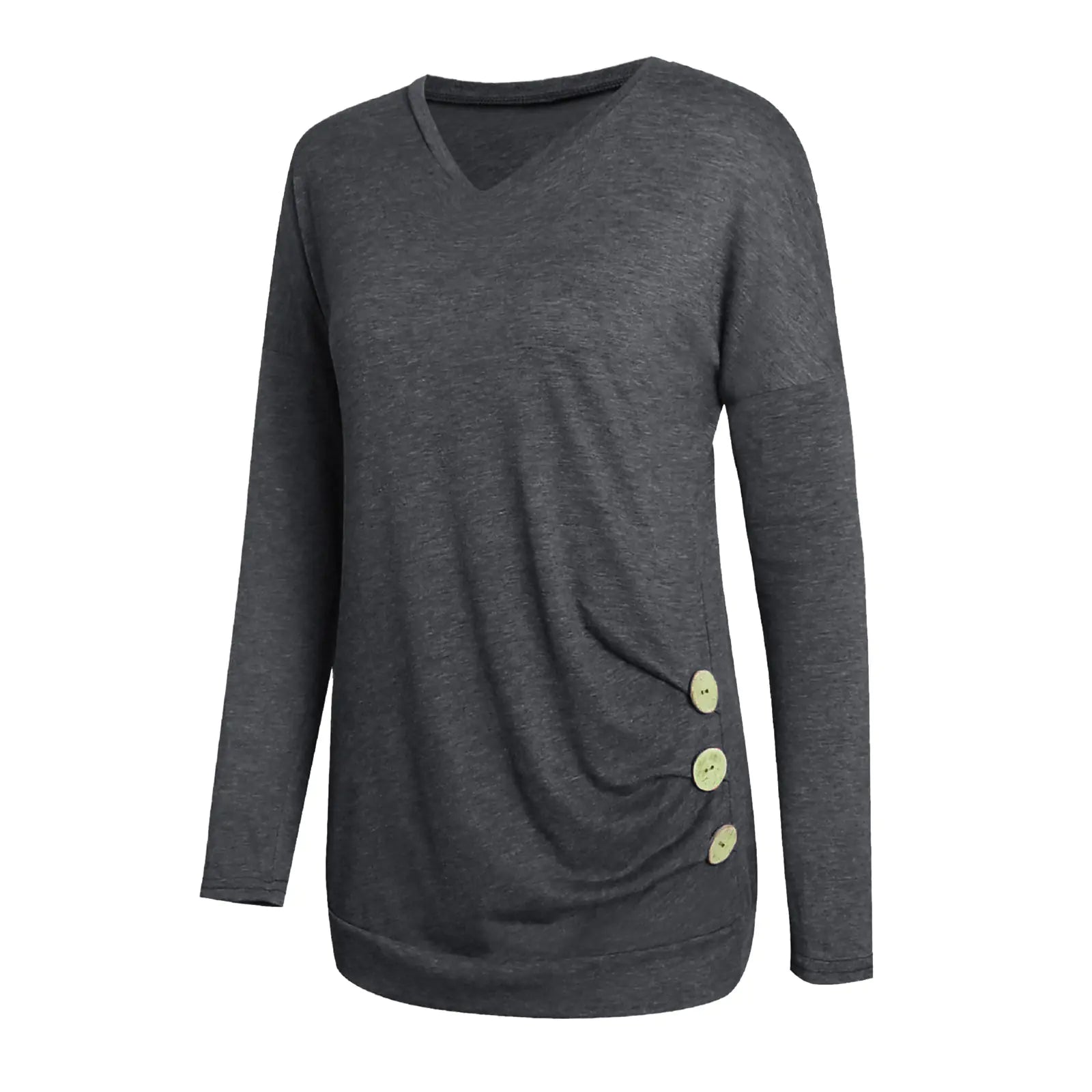 V-Neck Solid Color Long-Sleeved Women's Top