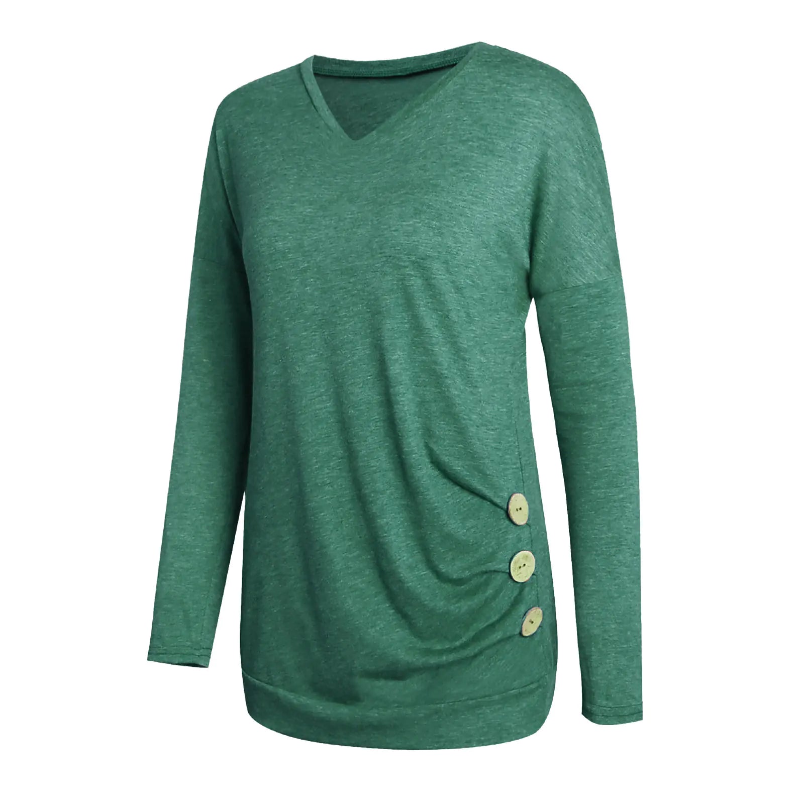 V-Neck Solid Color Long-Sleeved Women's Top