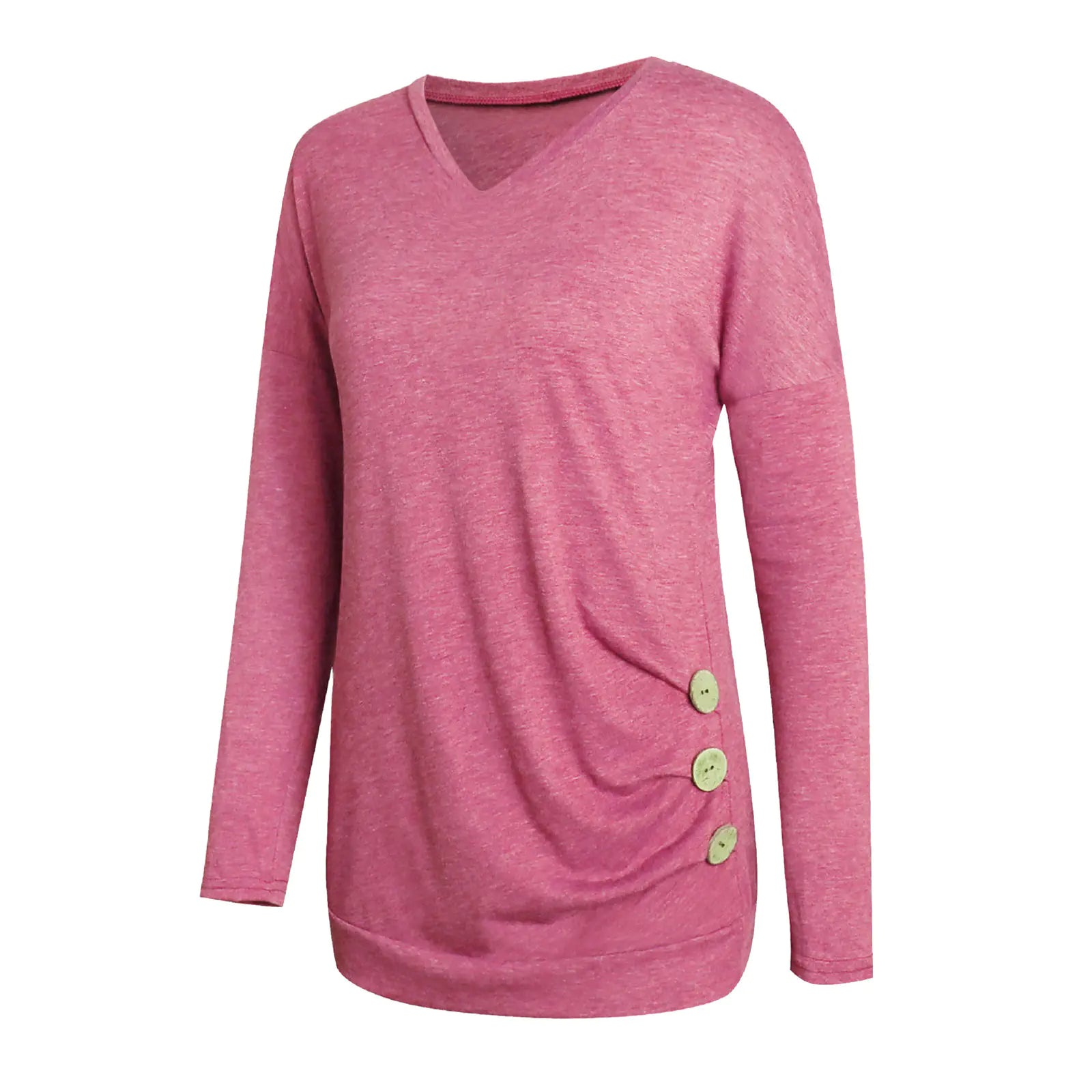 V-Neck Solid Color Long-Sleeved Women's Top